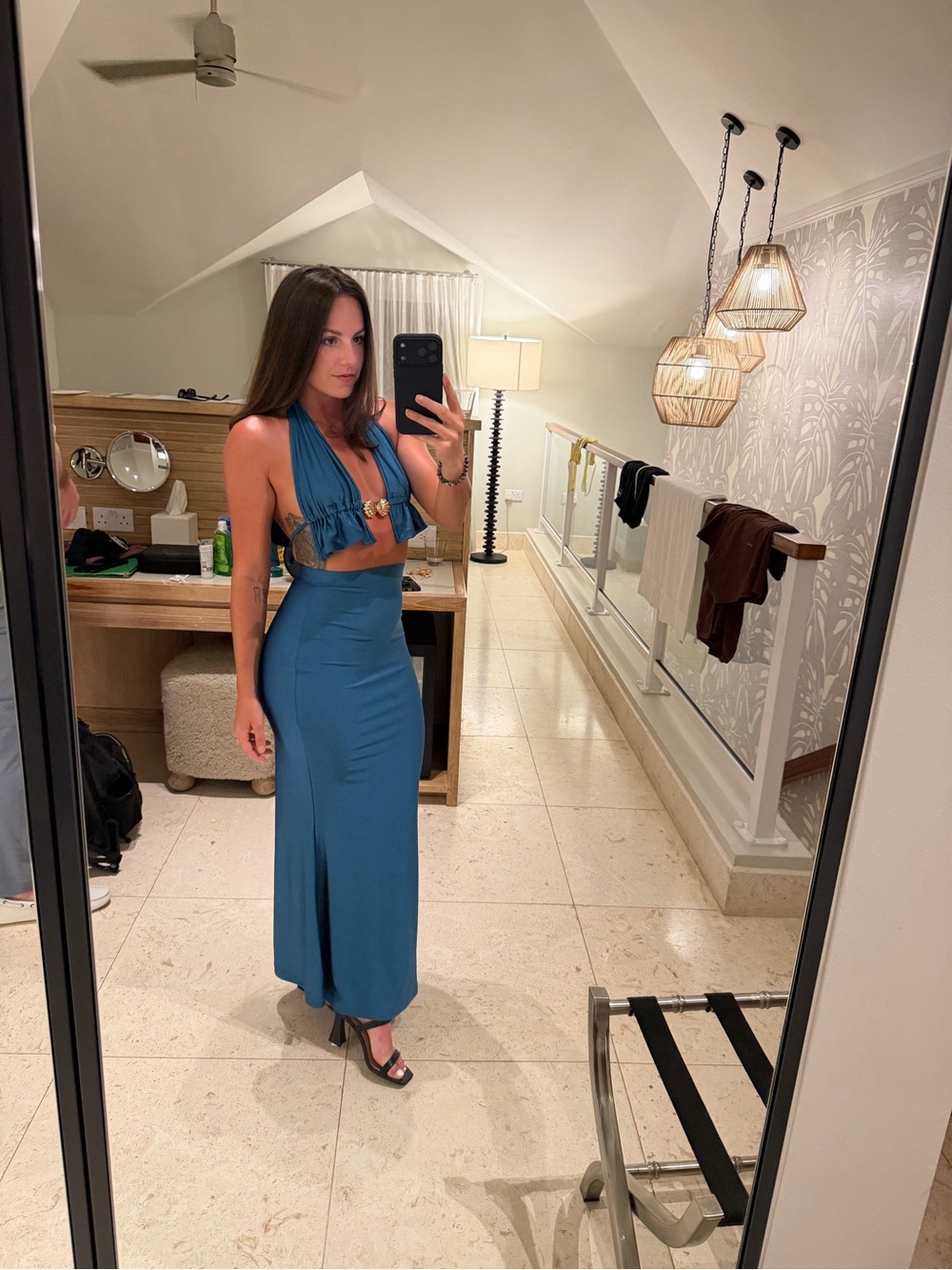 Teal Halter Crop Top & Maxi Skirt Set